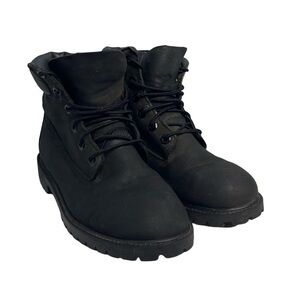 Timberlands Premium black leather waterproof size 6 Boys/ 8 women combat boots